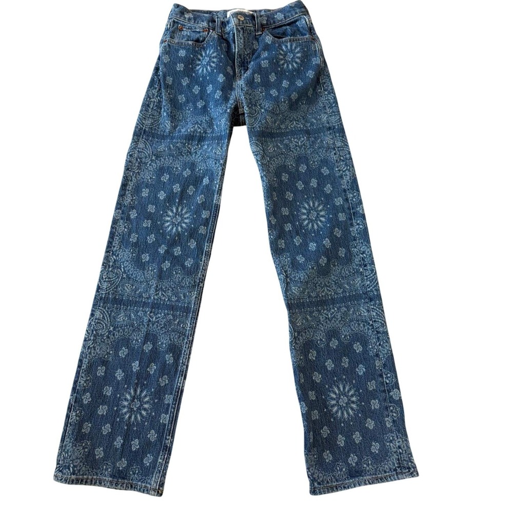 Abercrombie & Fitch 90s Relaxed High Rise Bandana Paisley Print Jeans Size 25 - Picture 4 of 7